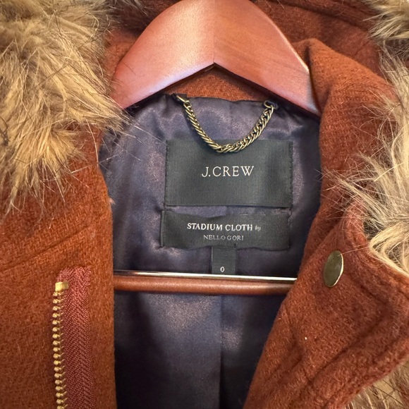 J.Crew Stadium Cloth wool coat with faux fur trimmed hood size 0 - Picture 2 of 4